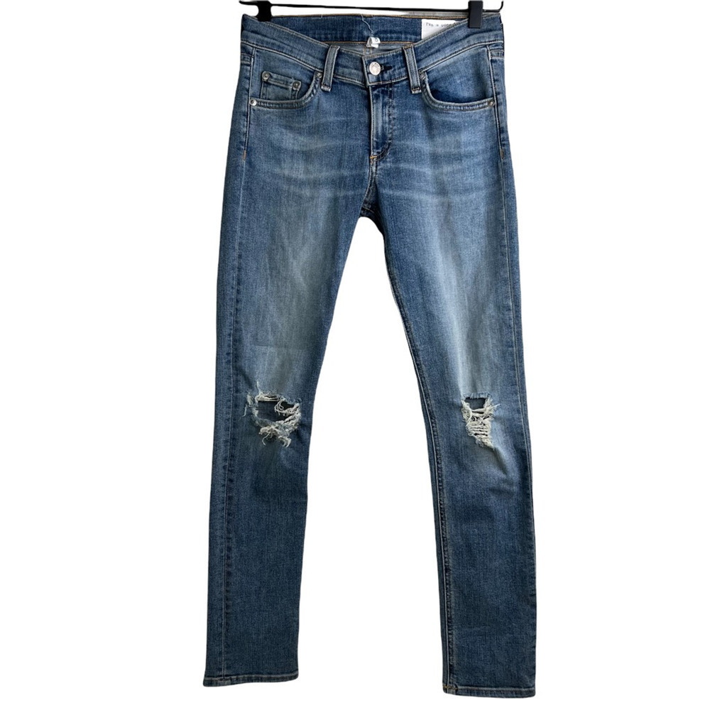 Rag & Bone Womens Capri Slim Skinny Jeans Murray Blue Distressed Low Rise 26